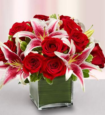 Modern Embrace Red Rose and Lily Cube