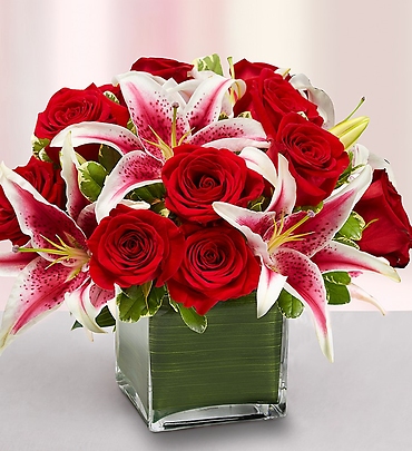 Modern Embrace Red Rose and Lily Cube